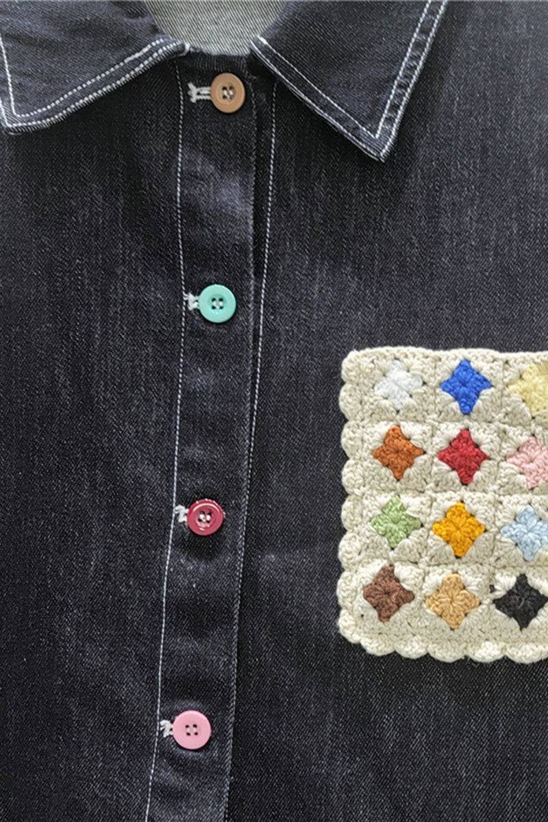 Chic Embellished Button Denim Shirt