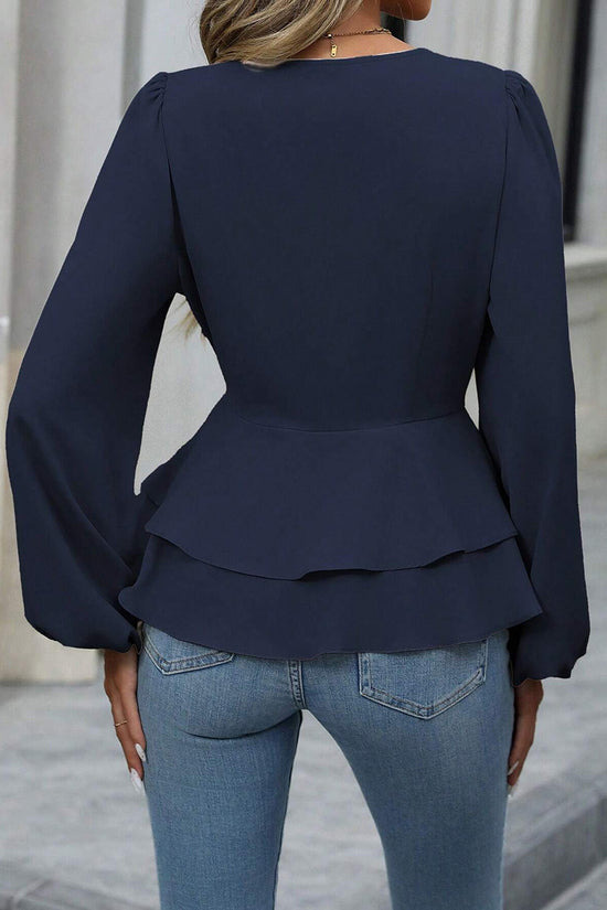 Elegant Peplum Blouse with V-Neckline
