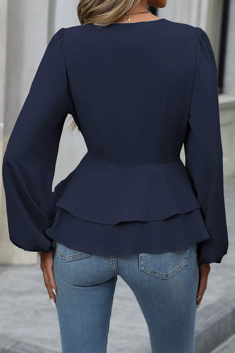 Elegant Peplum Blouse with V-Neckline