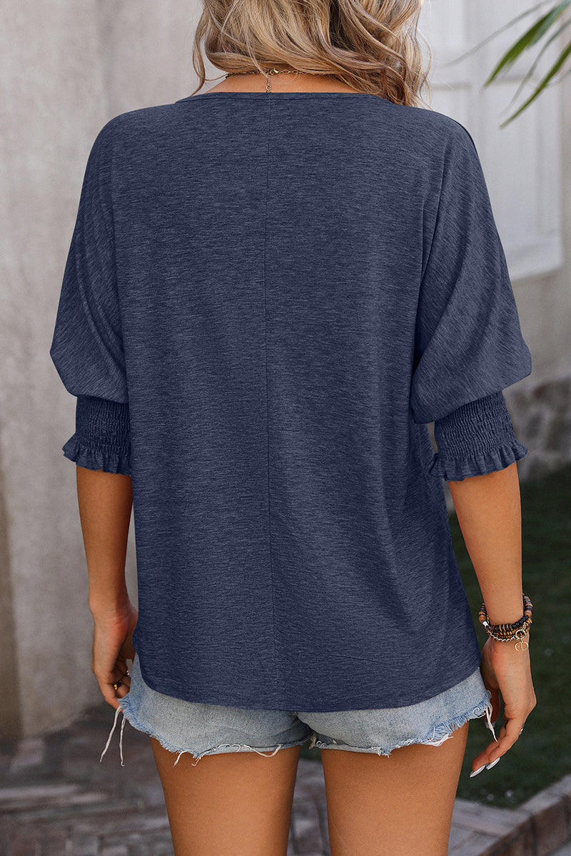V-Neck Puff Sleeve Casual Top