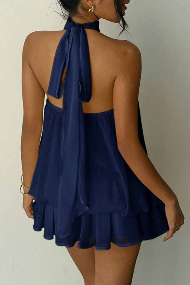 Halter Neck Flowy Mini Dress