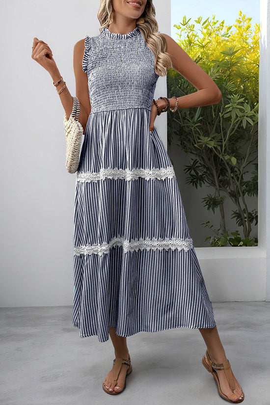 Sleeveless Striped Casual Midi Dress