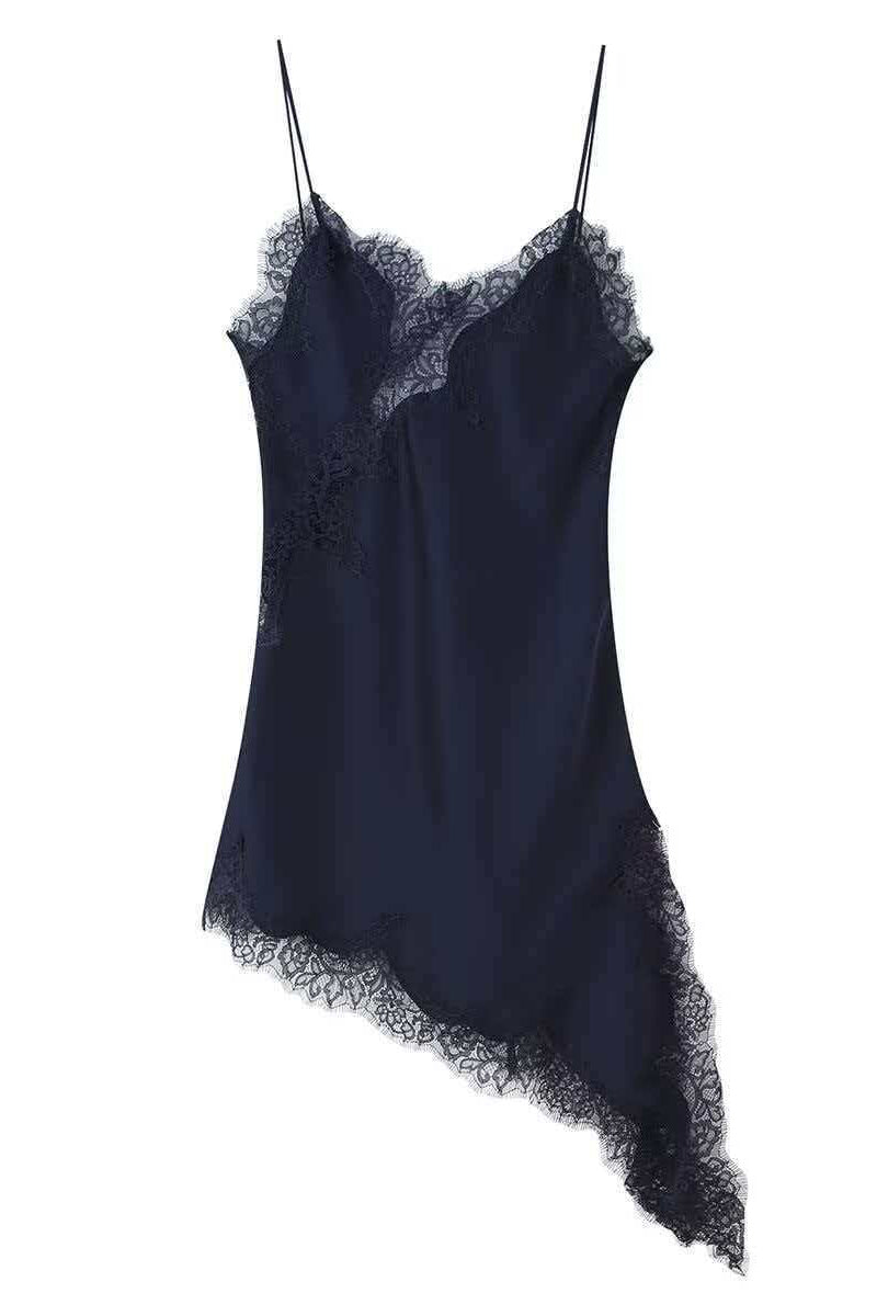 Asymmetrical Lace Hem Stylish Slip Dress