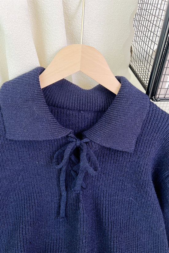 Lace-Up Collared Sweater