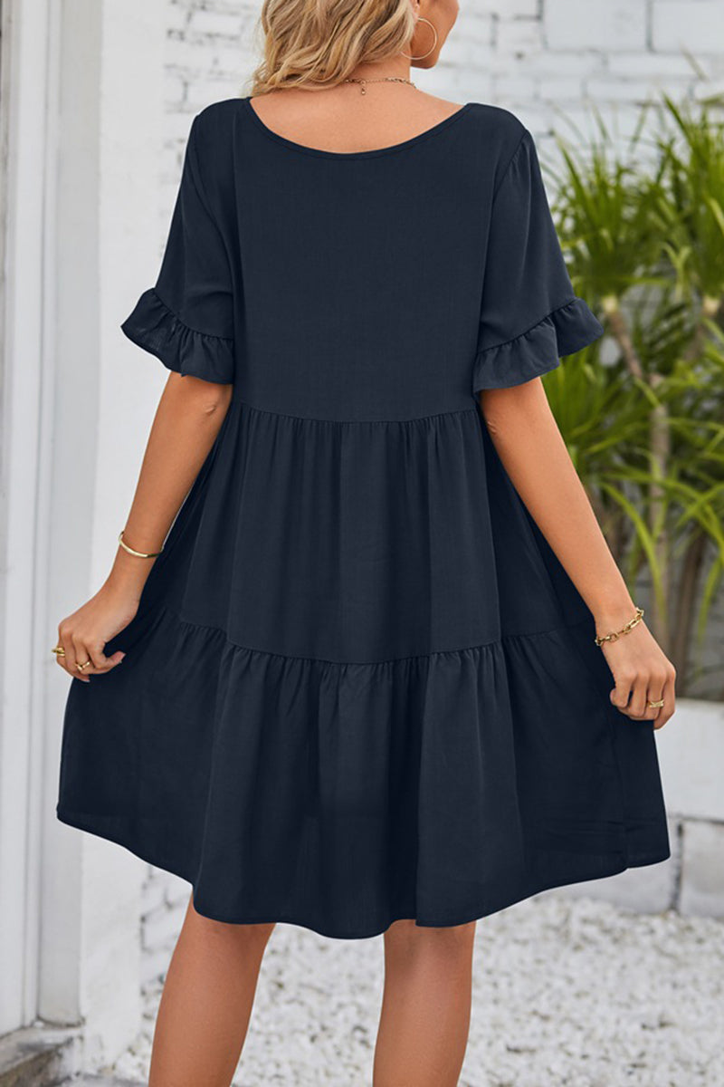 Tiered V-Neck Casual Dress