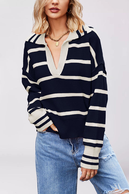 Striped Deep V-Neck Sweater