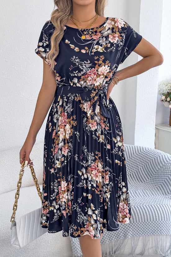 Floral Print Belted Casual Dress