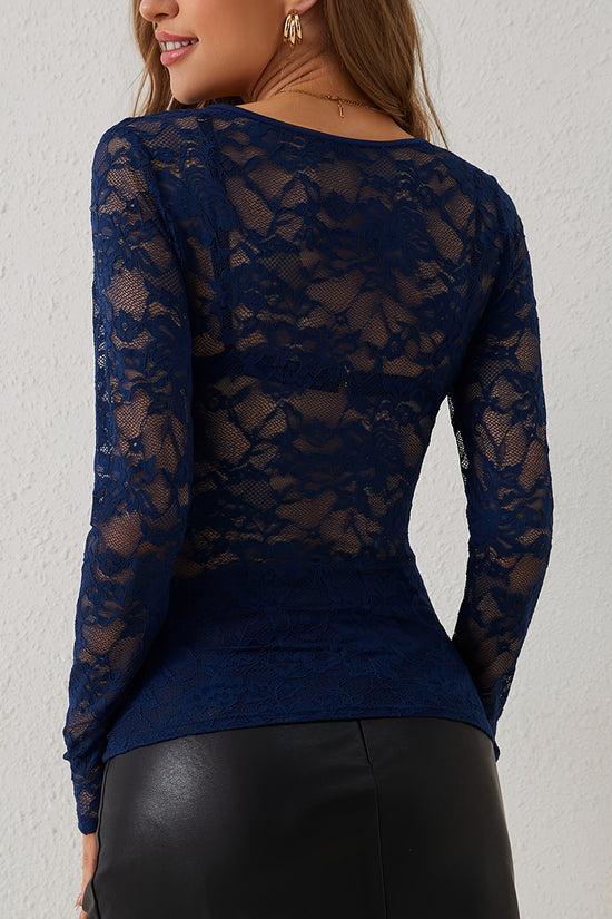 Scalloped Lace Long Sleeve Top