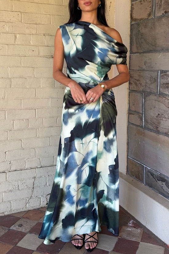 One-Shoulder Ruched Long Casual Dress