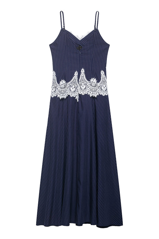 Striped Lace Sleeveless Casual Dress