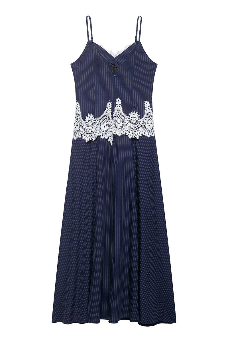 Striped Lace Sleeveless Casual Dress