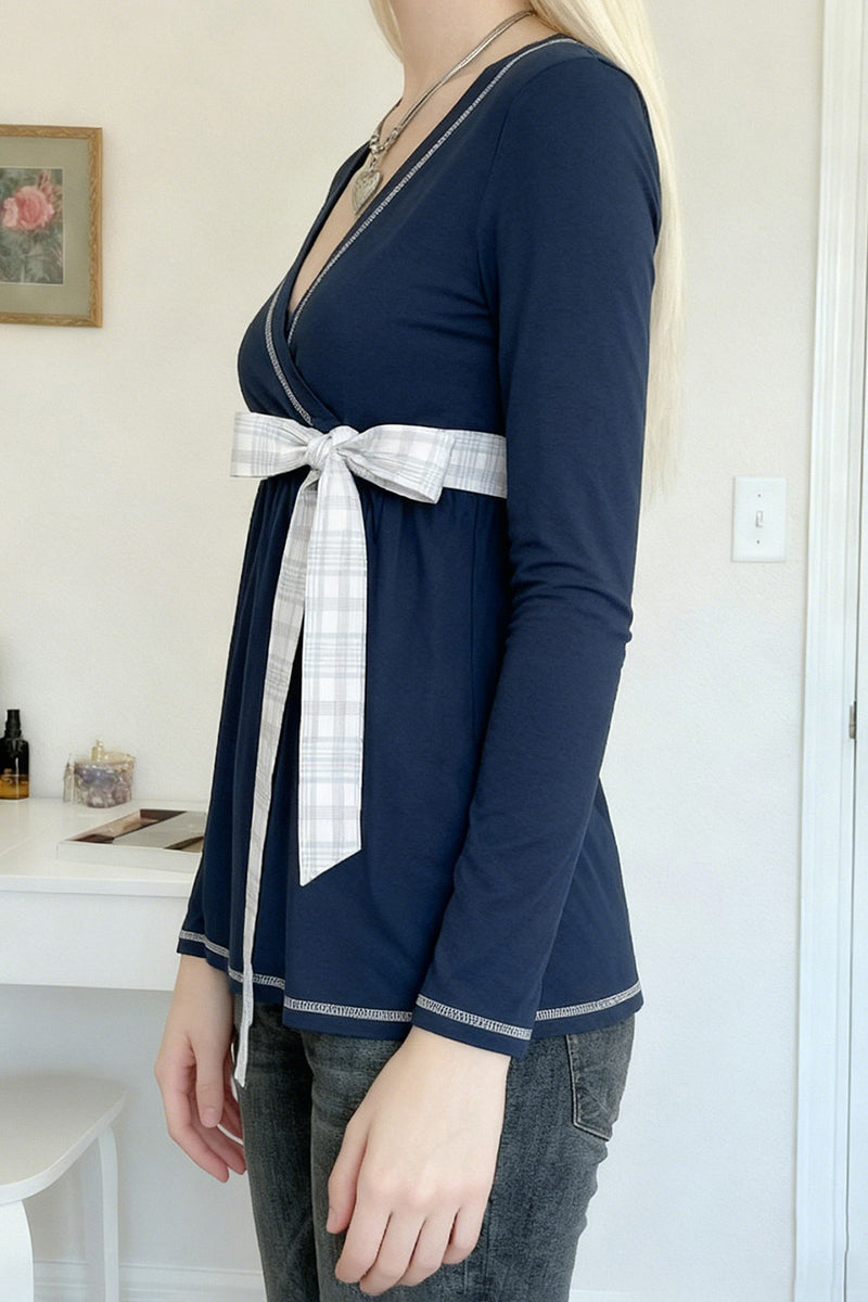 Wrap Tie Waist Long Sleeve Polo Shirt