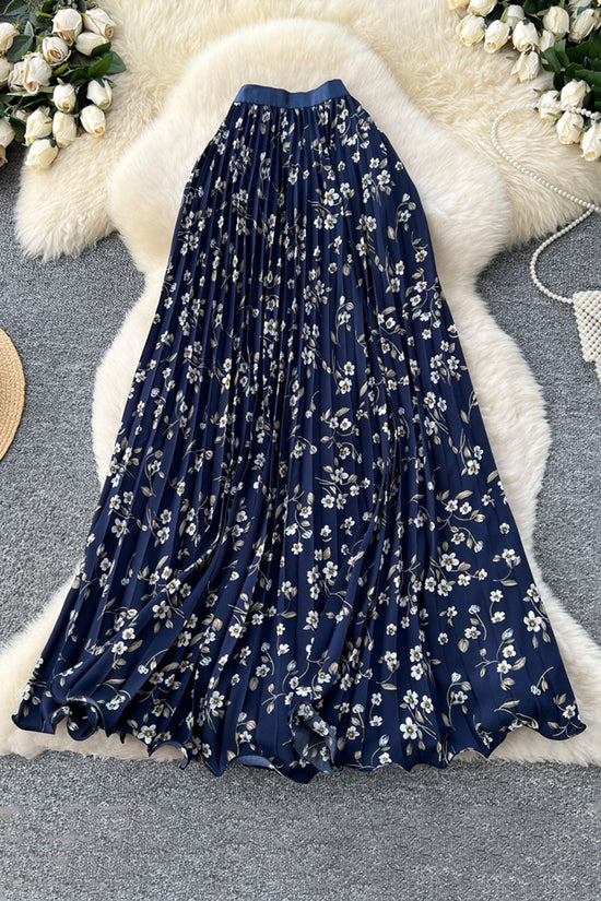 Floral Print Pleated Midi Skirt