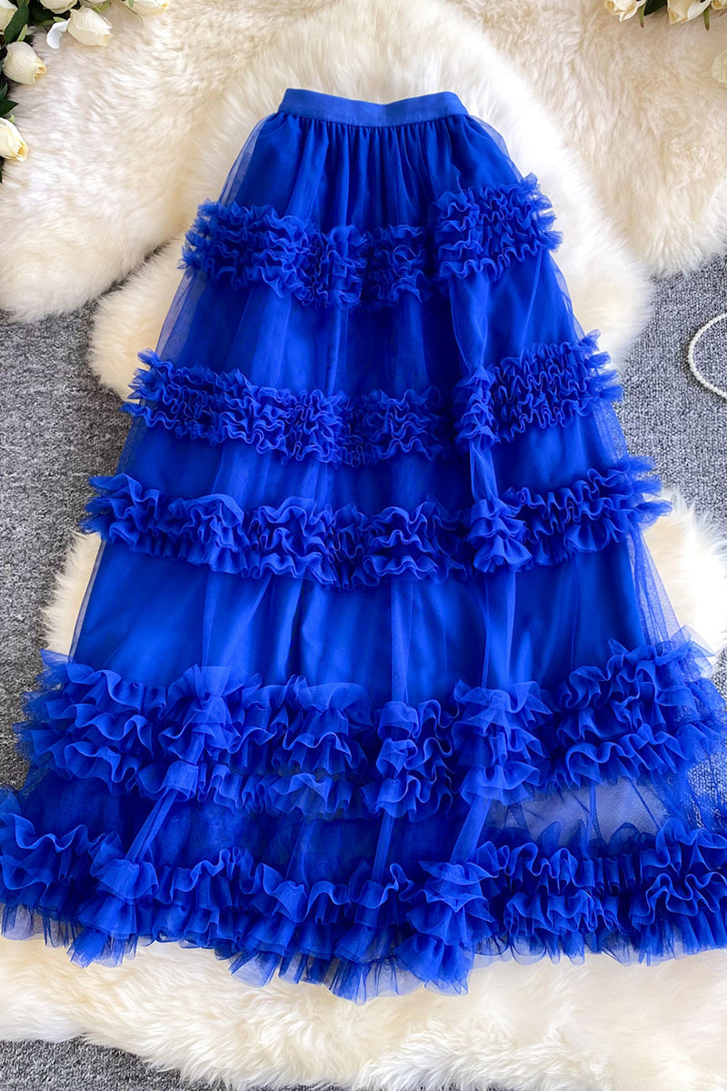 Ruffle Layered Midi Skirt