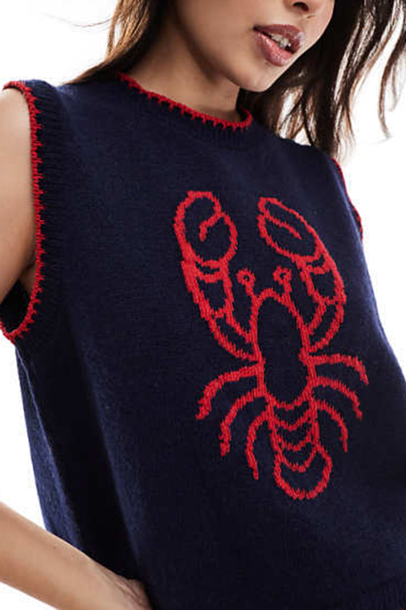 Lobster Graphic Sleeveless Sweater Vest