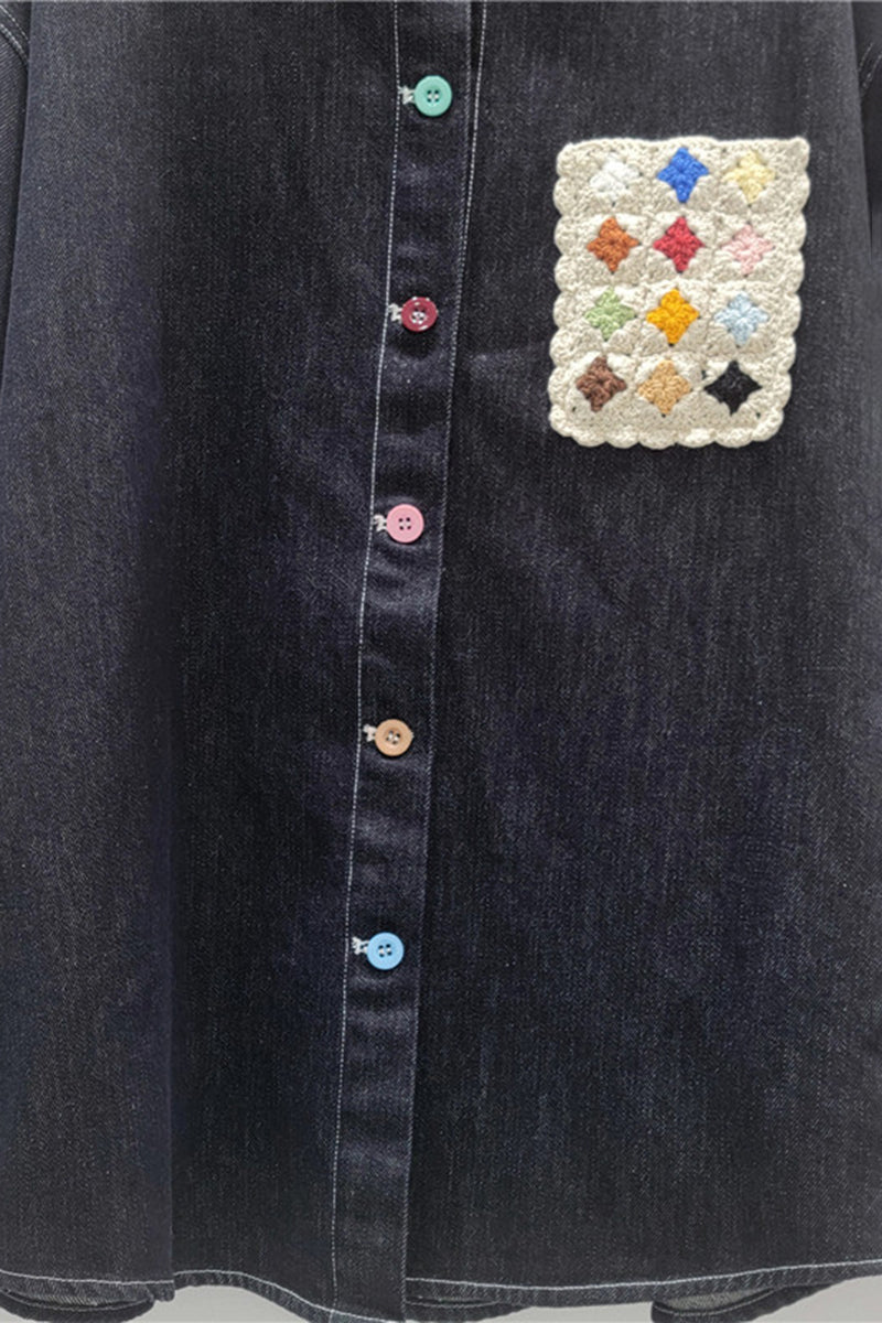 Chic Embellished Button Denim Shirt