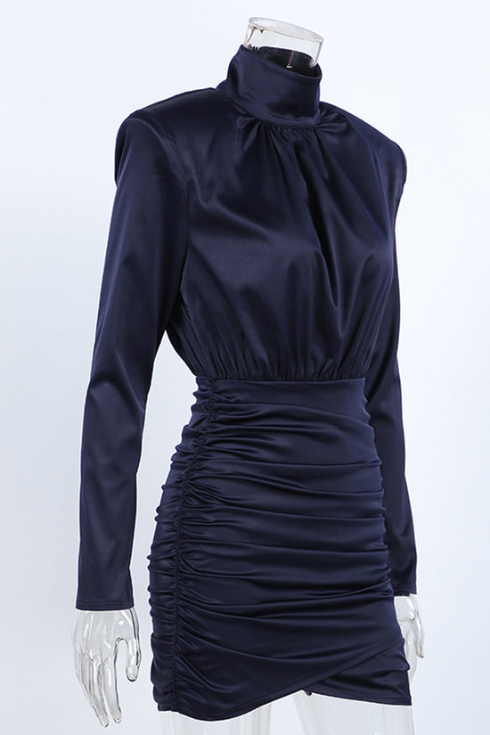 Elegant High-Neck Ruched Bodycon Dress