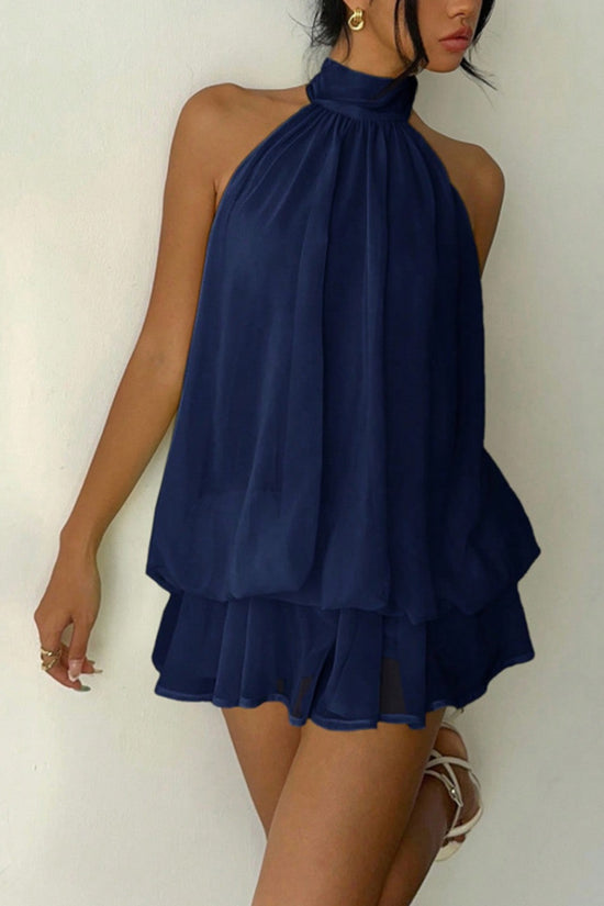 Halter Neck Flowy Mini Dress