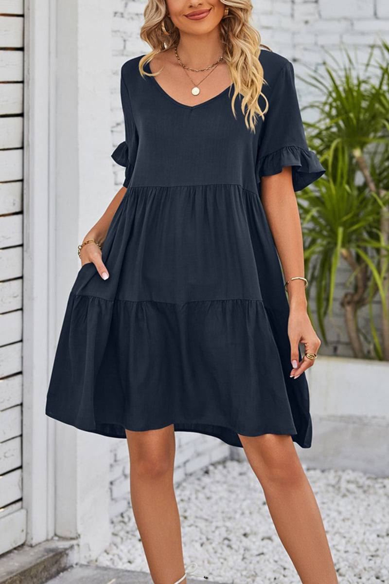 Tiered V-Neck Casual Dress