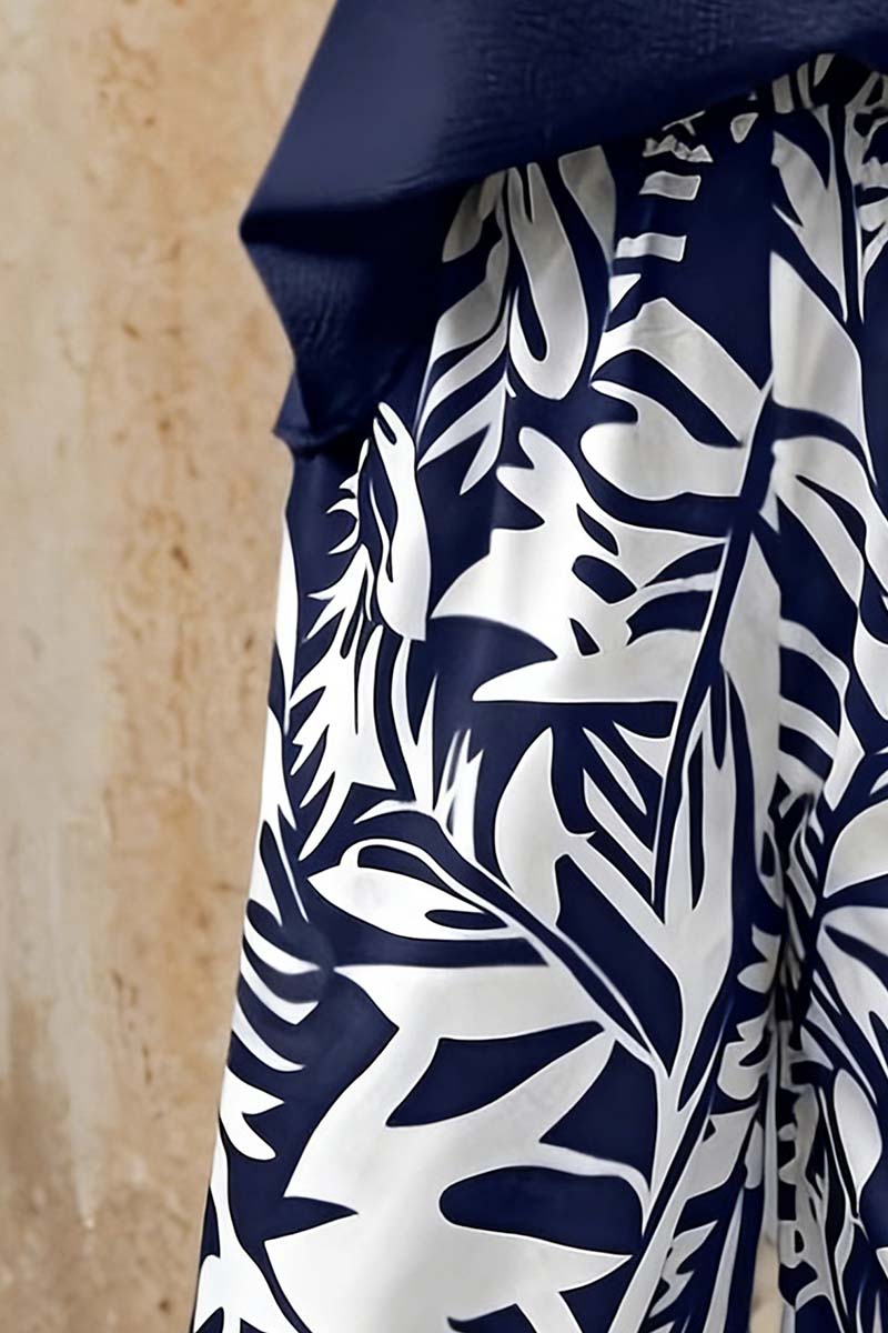 Stylish Buttoned Blouse and Patterned Pants Set
