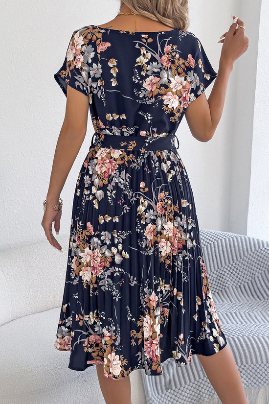 Floral Print Belted Casual Dress