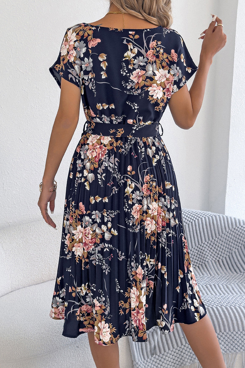 Floral Print Belted Casual Dress