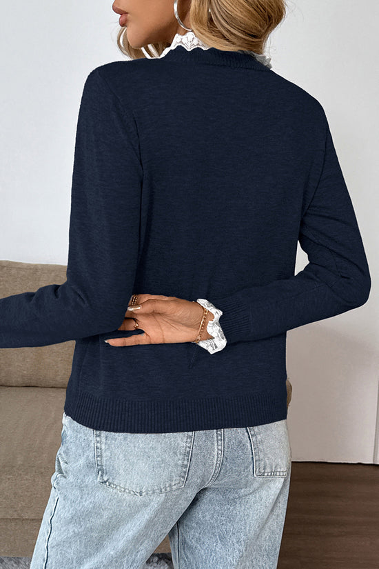Elegant Lace Trim Pullover Sweater