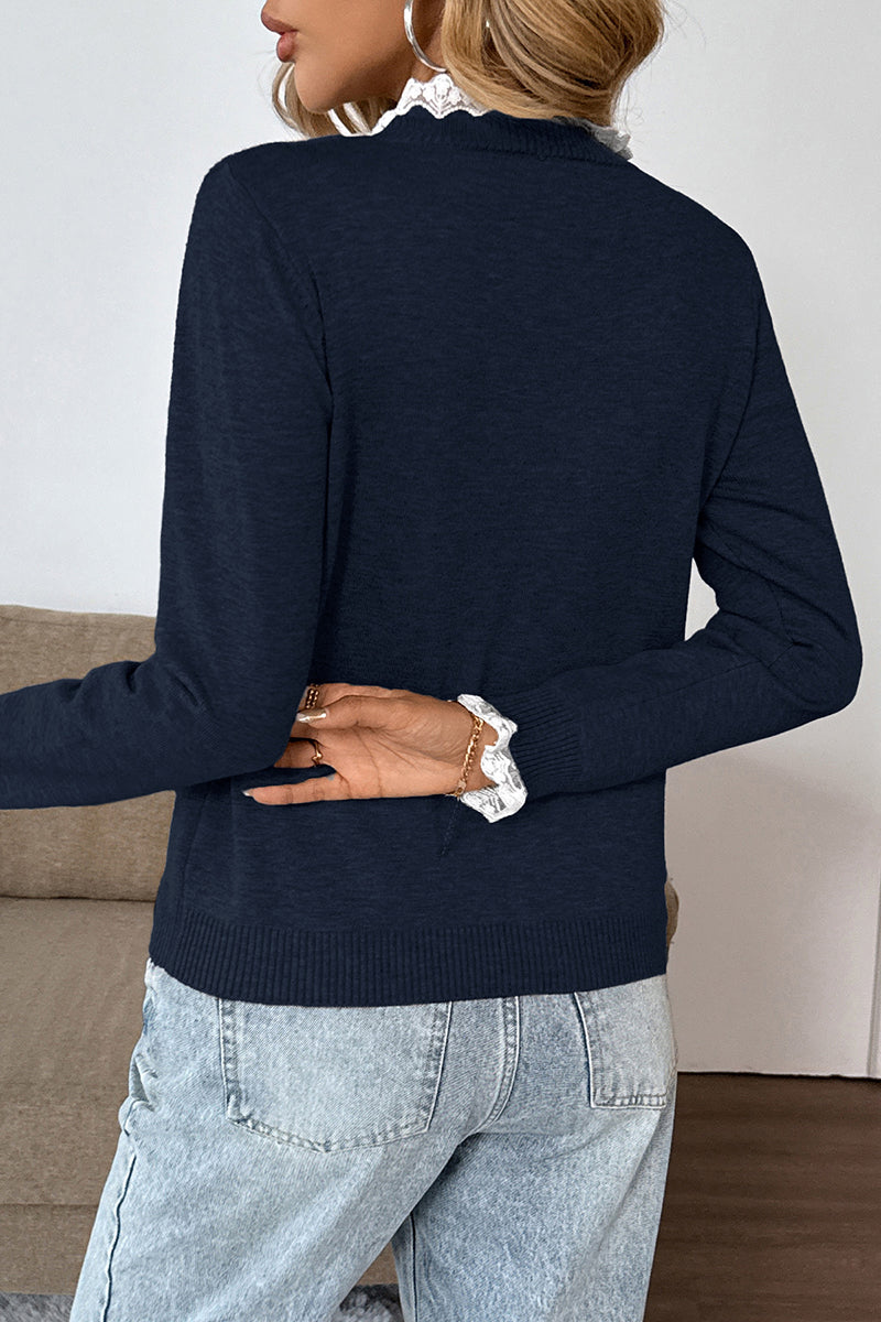 Elegant Lace Trim Pullover Sweater