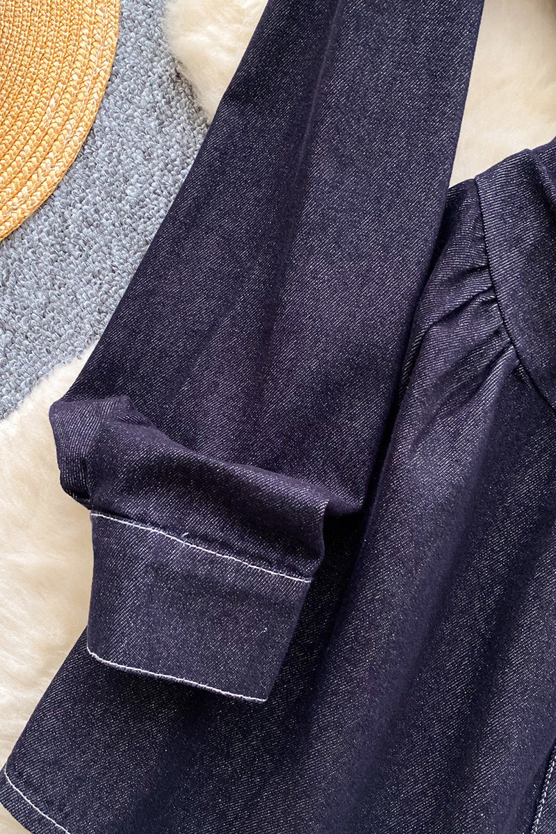 Buttoned Denim Dress with Long Sleeves