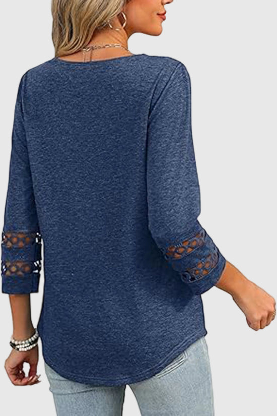 V-Neck Lace Sleeve Casual Top