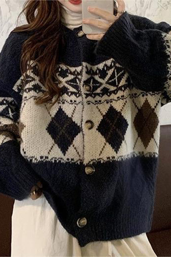 Geometric Pattern Oversized Cardigan