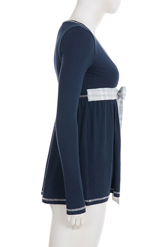 Wrap Tie Waist Long Sleeve Polo Shirt