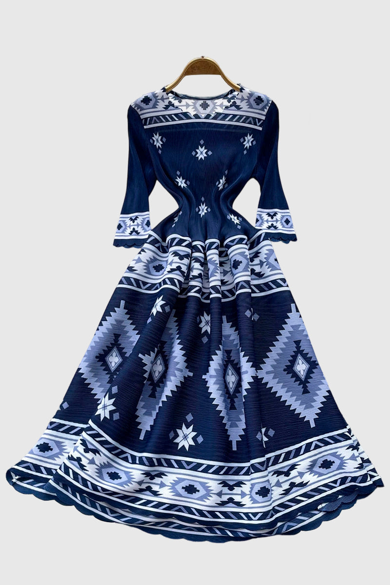 Geometric Floral Long Sleeve Dress