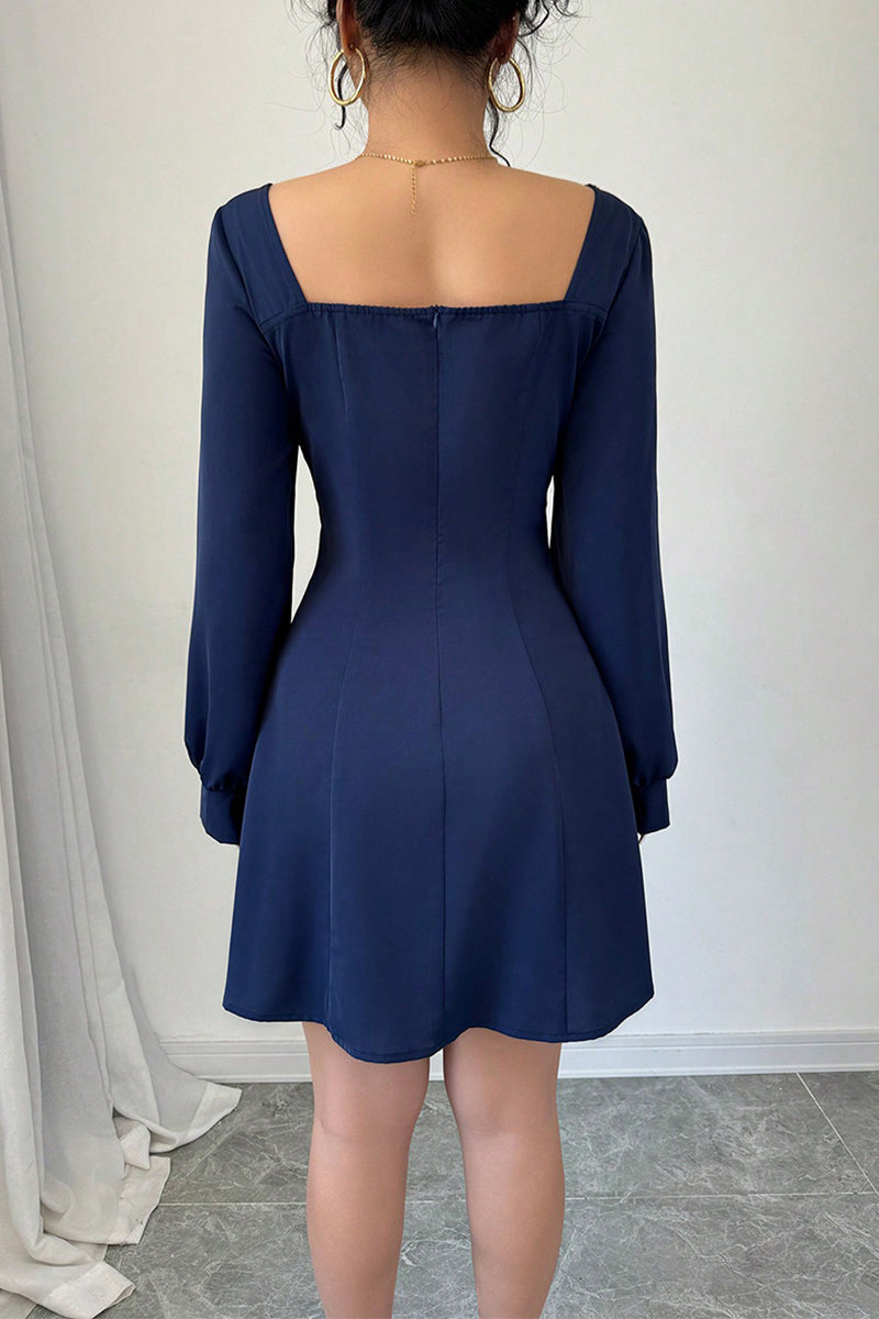 Square Neck Long Sleeve Casual Dress
