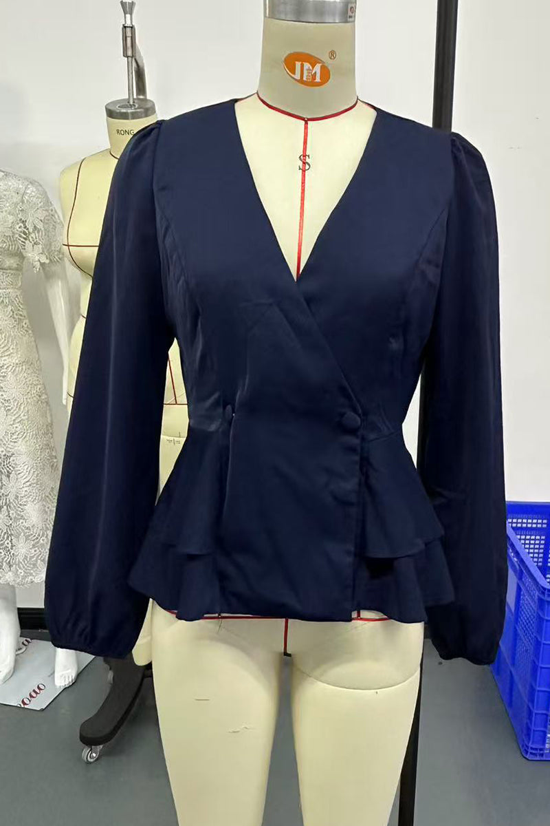 Elegant Peplum Blouse with V-Neckline