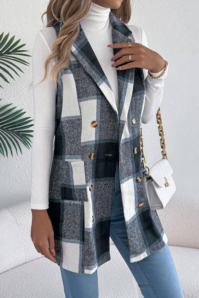 Plaid Double-Breasted Longline Vest