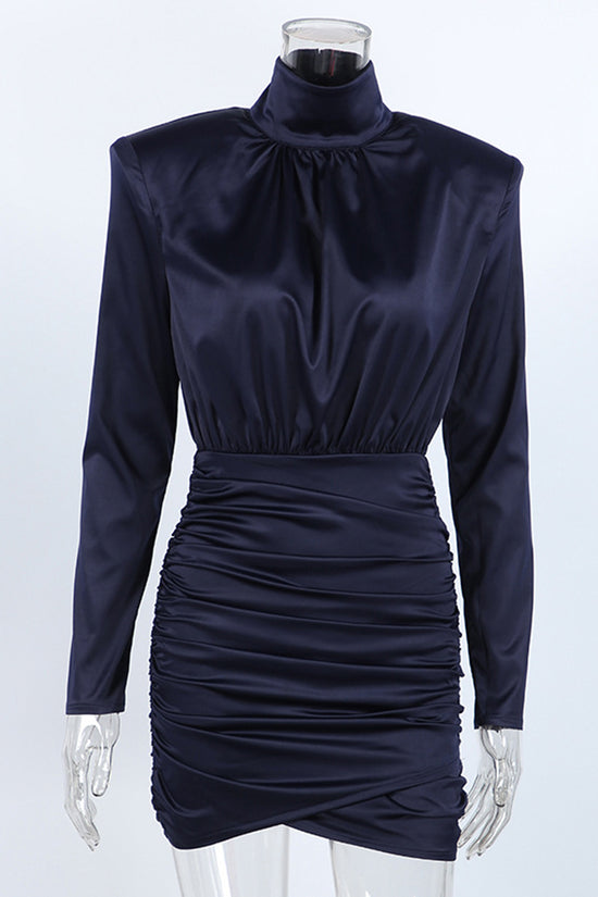 Elegant High-Neck Ruched Bodycon Dress