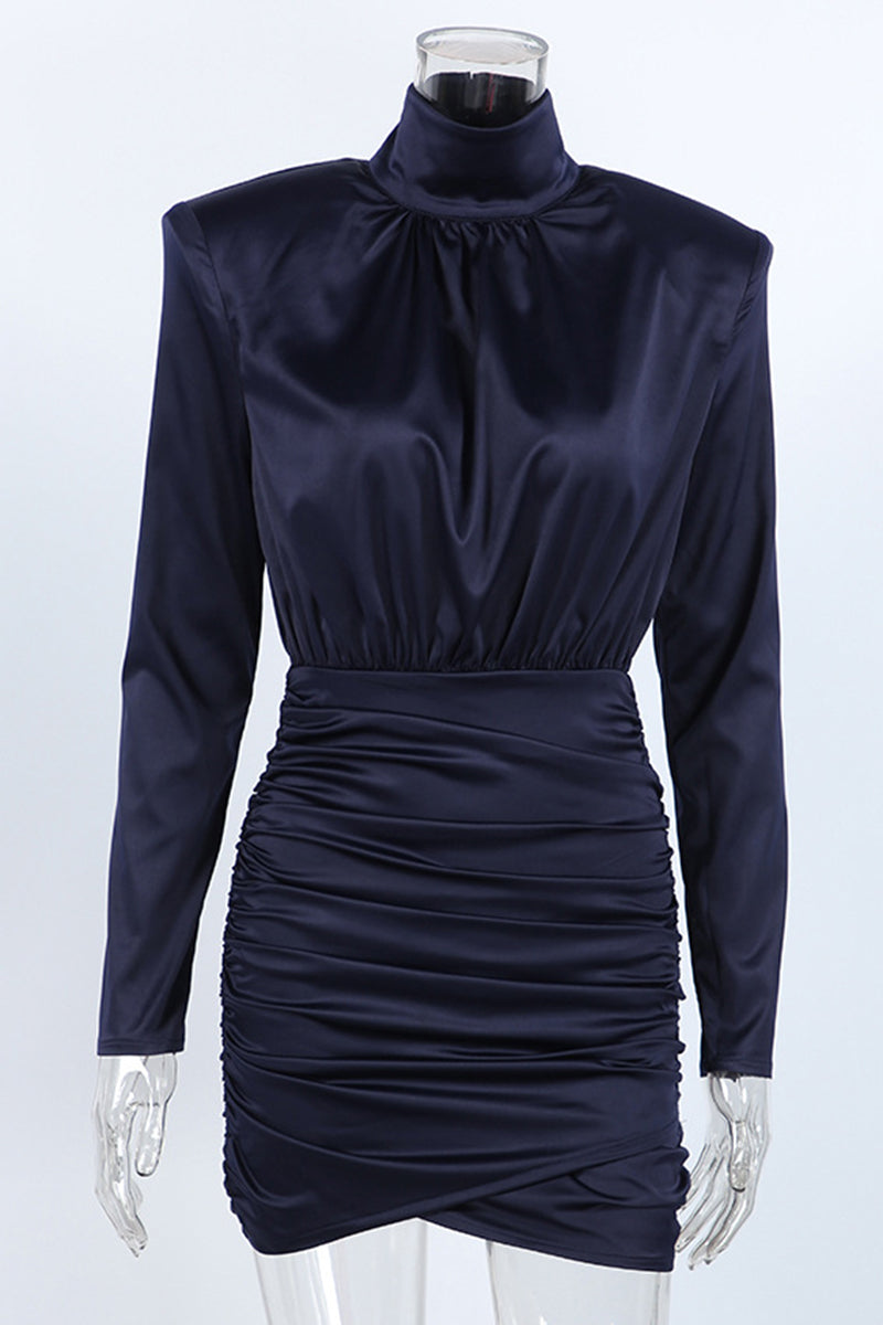 Elegant High-Neck Ruched Bodycon Dress