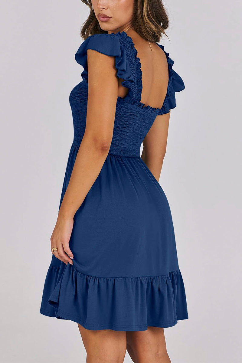 Ruffled Sleeve Smocked Casual Dress