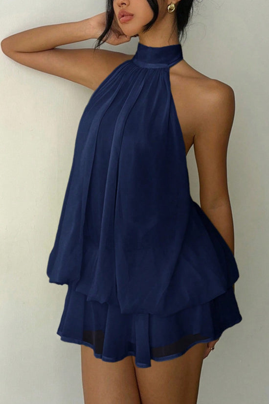 Halter Neck Flowy Mini Dress