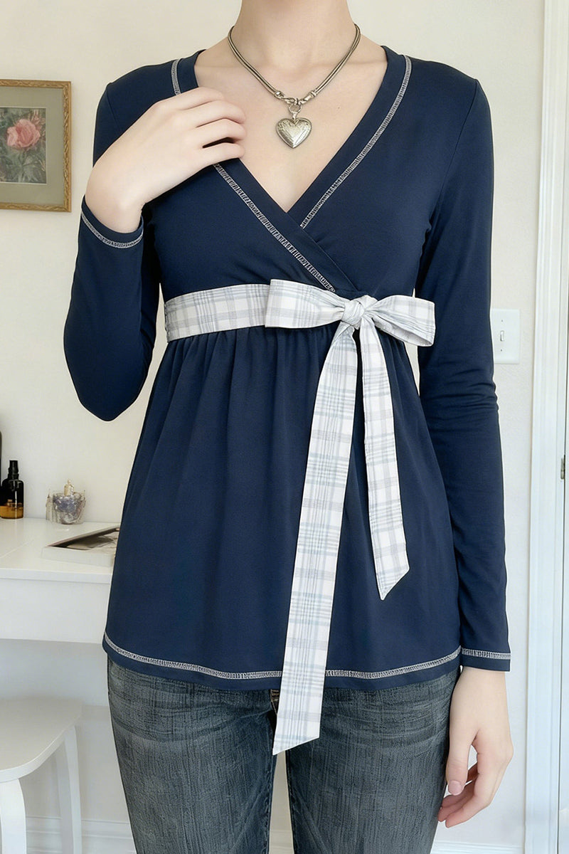 Wrap Tie Waist Long Sleeve Polo Shirt