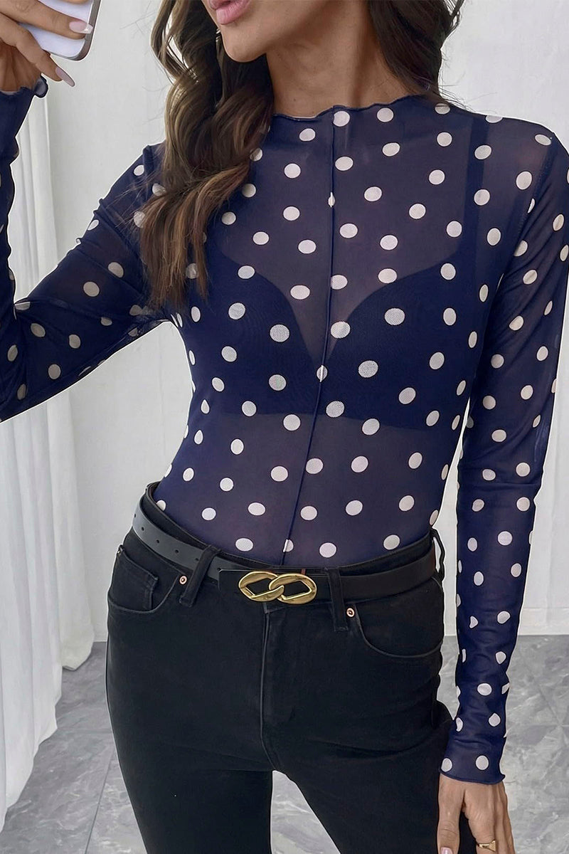 Polka Dot Sheer Long Sleeve Top