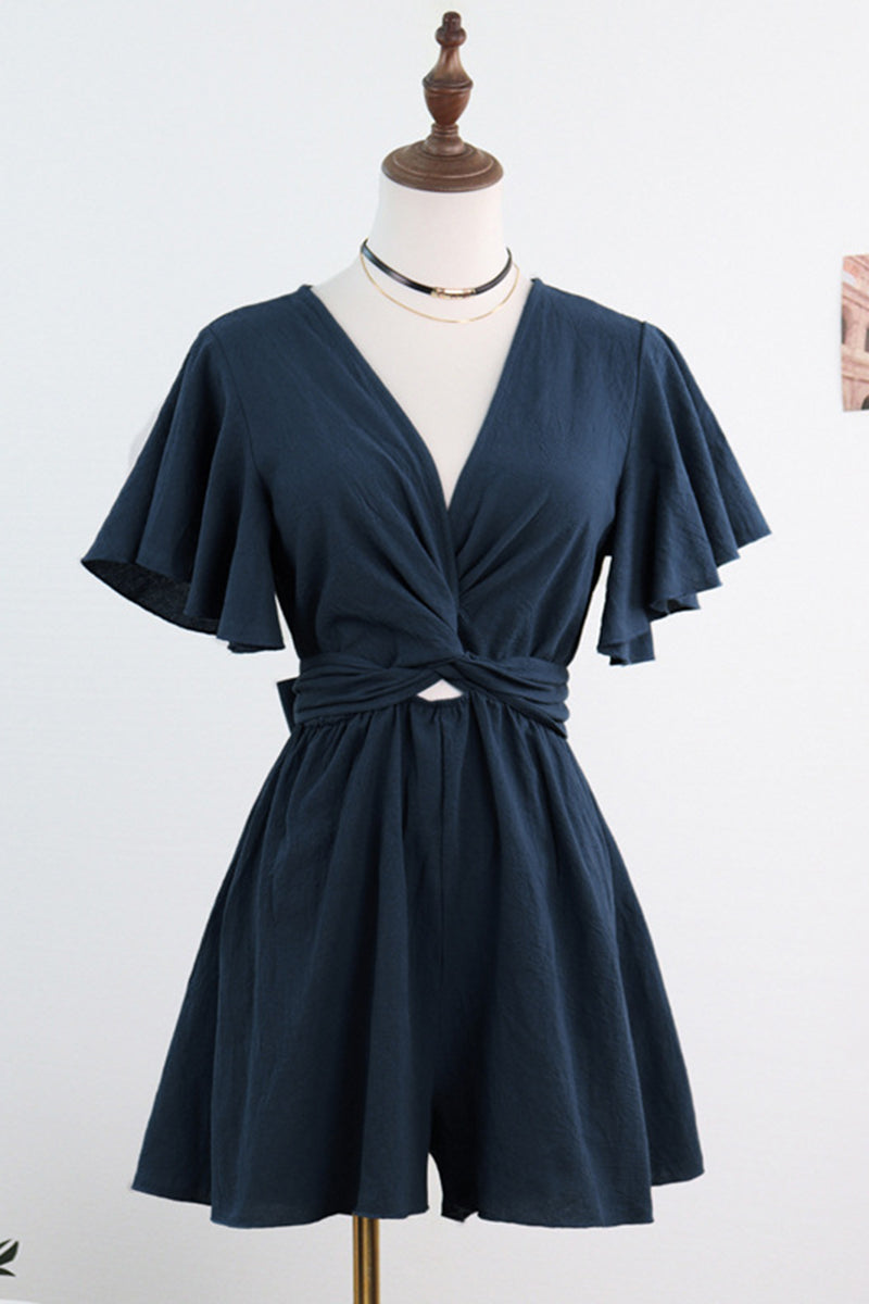 Flutter Sleeve Twist Front Romper