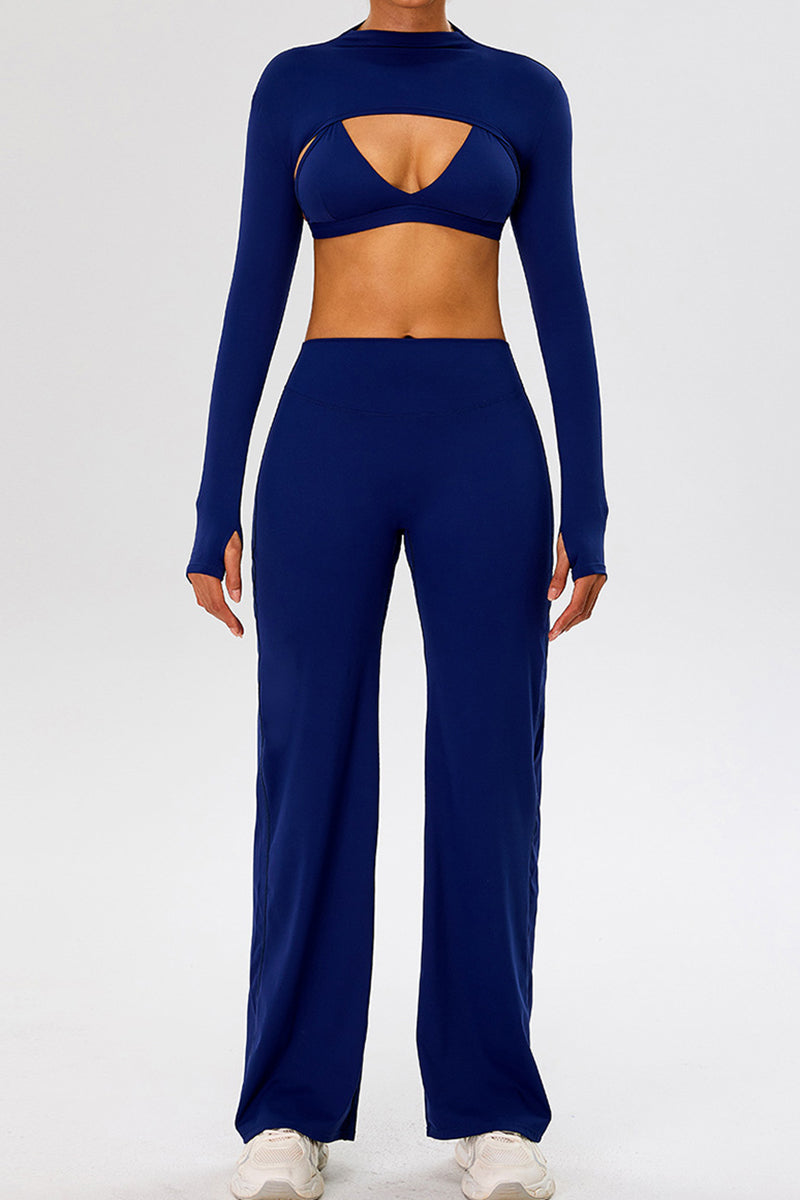 Cropped Long Sleeve Top Bra Pants Set