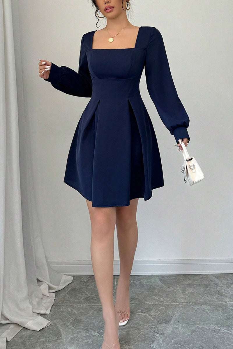 Square Neck Long Sleeve Casual Dress