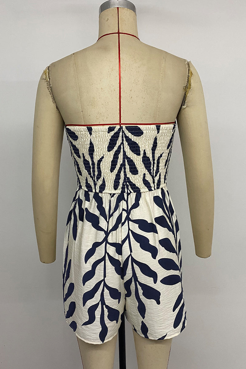 Strapless Leaf Pattern Romper