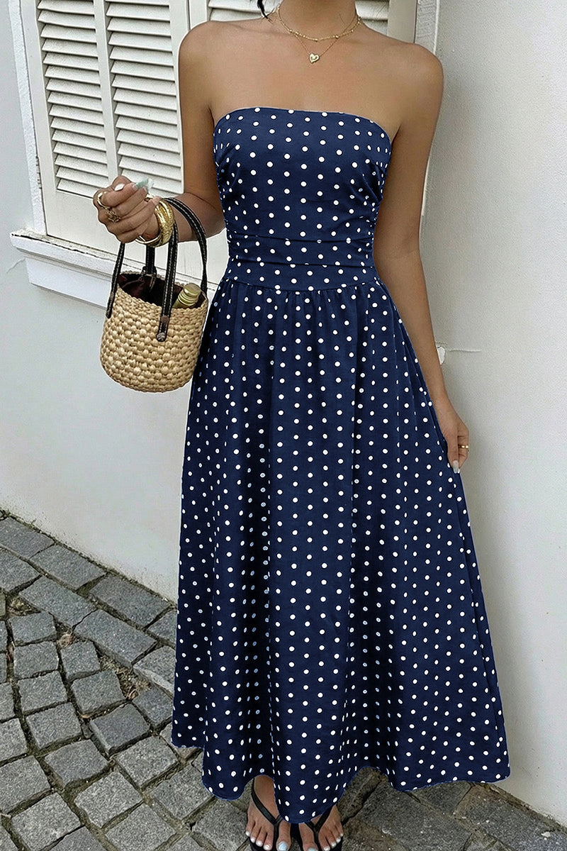 Polka Dot Strapless Maxi Dress