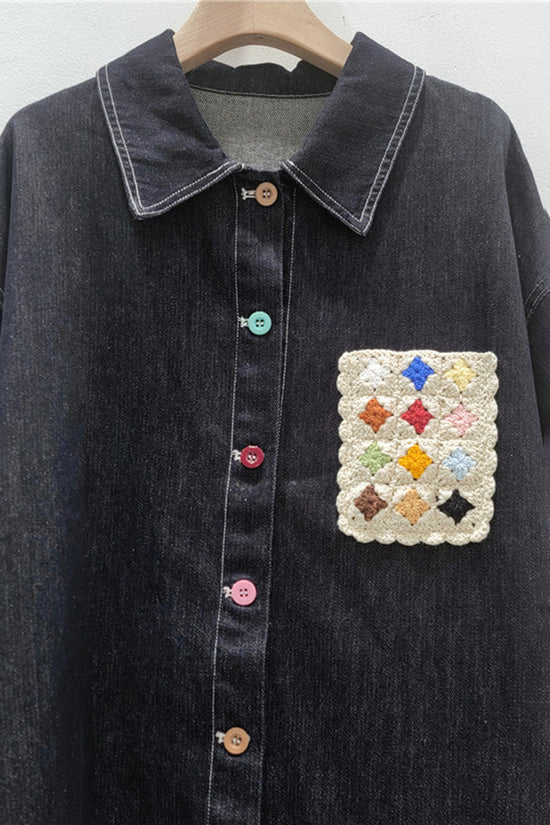Chic Embellished Button Denim Shirt