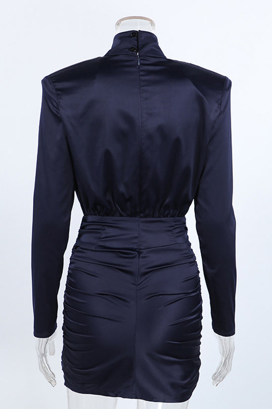 Elegant High-Neck Ruched Bodycon Dress