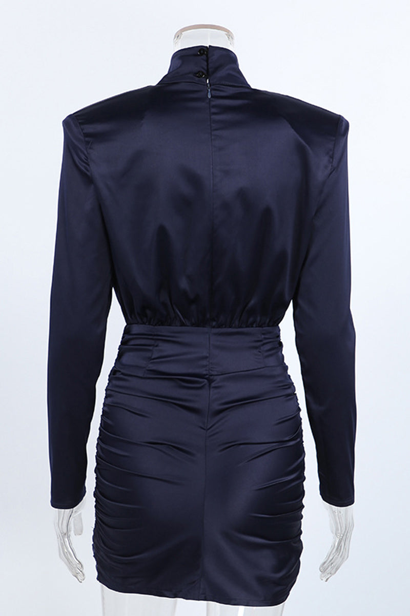 Elegant High-Neck Ruched Bodycon Dress
